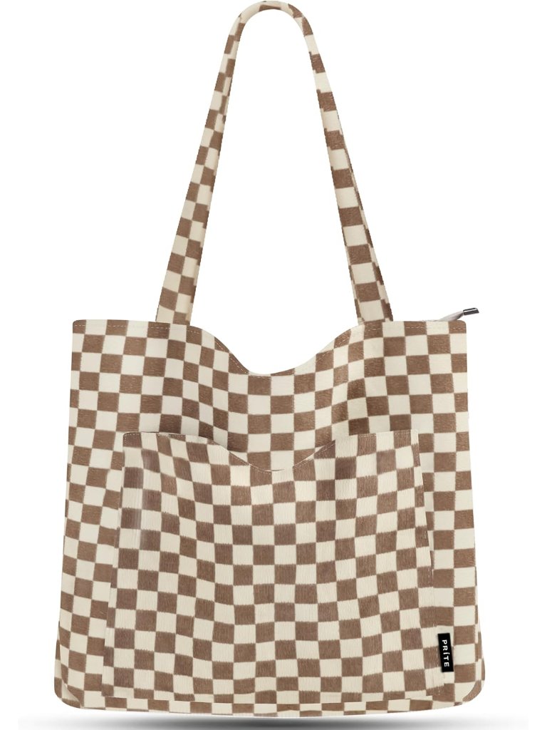Corduroy Tote Bag For Women Large Shoulder Bag With Zipper And Pockets For Colle